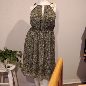 New! Michael Kors Black and Yellow Floral Dress